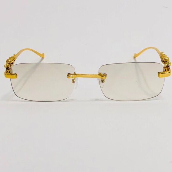 Men Women Sunglasses Clear Lens Rimless Luxury Retro Shades Gold Metal Lentes - Picture 3 of 4